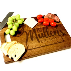 Laser Engraved Custom Wooden Cutting Board, Wedding Gift, Anniversary Gift, Personalized Wood Block, Butcher Block, Custom Names W/Est. Date