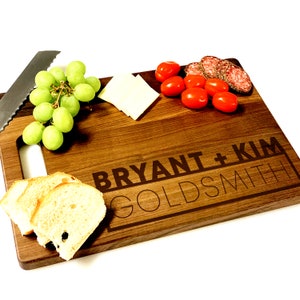 Laser Engraved Custom Wooden Cutting Board, Wedding Gift, Anniversary Gift, Personalized Wood Block, Butcher Block, Name + Name w/ Last Name