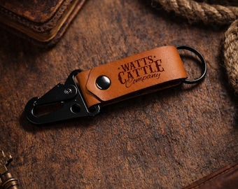 Personalized Leather Keychain, Custom Engraved Genuine Leather Key Fob, Minimalist Gift for Him or Her-Custom Western Farm Name