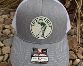 Richardson 112 Digitally Printed I'm a Putt man Golf Ball Textured Leather Patch Hat- Real Leather