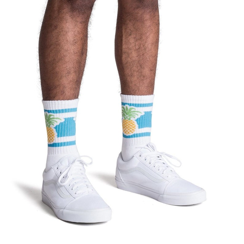 Pineapple Striped socks Old School Vintage Retro Crew Tube Socks
