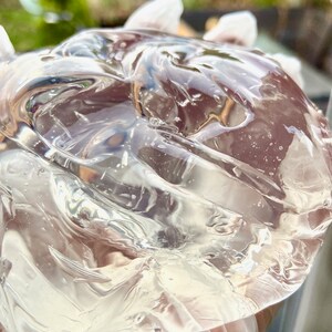 May include: A clear, translucent gel with a smooth, rippled surface. The gel is being held in a gloved hand.