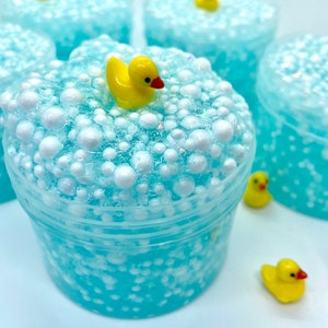 Spa Day Bubblebath Clear Semi Floam Spa scented slime with rubber ducky cabochon crunchy texture ASMR UK seller present toy birthday gift