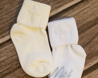 Baptême, chaussettes de baptême pour garçon, blanc ou ivoire, nylon, parfait pour une occasion spéciale, tenue de baptême de garçon