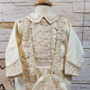 Traje de Bautizo de Niño Modelo Príncipe, Bendición o Bautismo de Marfil, Traje de Bautismo de Niño, Cuatro Piezas Traje Modelo Español Color Blanco