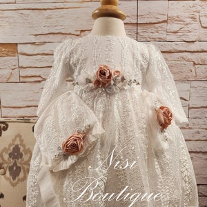 Free Shipping Baptism Dress, Long Sleeve Christening Gown, Baby Girl White Dress, Any Special Occasion Dress, Hermoso vestido Blanco Bautizo