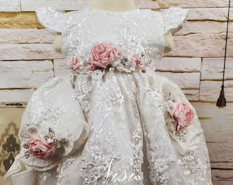 Spedizione gratuita Abito da battesimo, Abito da battesimo, Abito bianco per bambina, Abito per qualsiasi occasione speciale, Hermoso vestido Blanco Bautizo