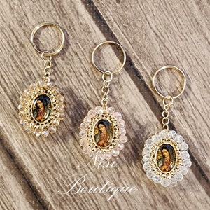 12 Piezas de Recuerdos, Hermoso Llavero de Oro Blanco, Beige o Rosa Nuestra Señora de Guadalupe, Recuerdos de Bautizo, Recuerdos de Baby Shower, Recuerdos de Llavero