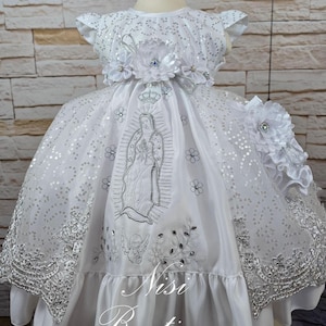 Free Shipping!!! Our Lady of Guadalupe  Baptism Dress, Christening Gown, Baby Girl White Dress, Vestido Blanco Virgen de Guadalupe