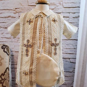 Baby Boy Christening Outfit, Color Beige, Blessing or Baptism Outfit, Boy Baptism Outfit, Four Pieces, Traje Español de 4 piezas Color Beige