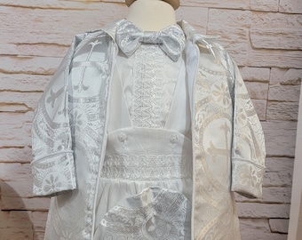 Tenue de baptême de bébé garçon, manteau blanc argent Bénédiction ou tenue de baptême, tenue de baptême garçon, 4 pièces, Modelo Español Color Blanco Plata