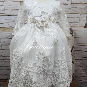 Vestido de bautismo con envío gratuito, manga larga, vestido de bautizo, vestido de marfil para niña, vestido para cualquier ocasión especial, hermoso vestido de bautizo marfil