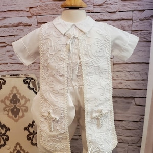 Traje de bautizo para bebé niño, traje blanco de bendición o bautismo, traje de bautizo para niño, cuatro piezas Traje Modelo Español de 4 piezas Color Blanco