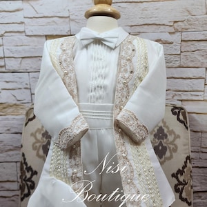 Traje de bautizo para bebé niño, traje de bendición o bautismo color marfil, traje de bautismo para niño, cuatro piezas, traje modelo español de 5 piezas color marfil