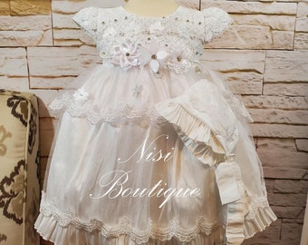 Free Shipping Baptism Dress, Christening Gown, Baby Girl White Dress, Any Special Occasion Dress, Hermoso vestido Blanco Bautizo