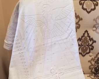 Beautiful Holy Spirit White Baby Blanket, Baby Crochet Blanket, Baptism White Blanket, Christening Baby Blanket