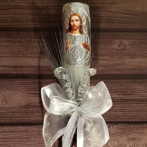 Vela de ceremonia, Sagrado Corazón de Jesús Vela de Plata, para cualquier ocasión, Bautismo, Confirmación, Comunión, Bautizo Vela Sagrado Corazón