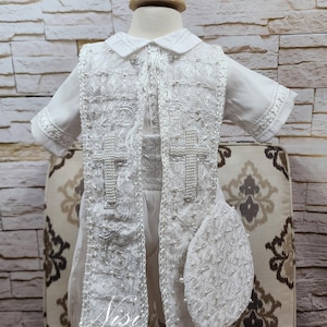 Traje de bautizo para bebé niño, traje de bendición o bautismo blanco, traje de bautismo para niño, cuatro piezas Traje Modelo Español de 4 piezas Color Blanco