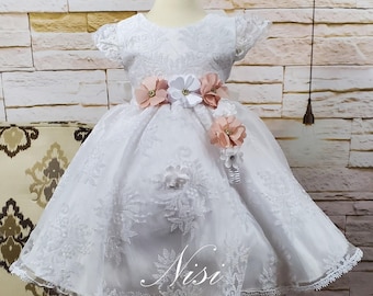 Spedizione gratuita Abito da battesimo, Abito da battesimo, Abito bianco per bambina, Abito per qualsiasi occasione speciale, Hermoso vestido Blanco Bautizo