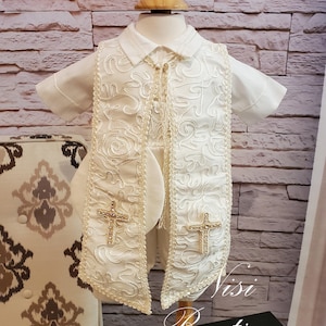 Traje de bautizo para bebé niño, traje de bendición o bautismo color marfil, traje de bautismo para niño, cuatro piezas, traje modelo español de 4 piezas color marfil