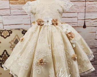 Free Shipping Baptism Dress, Christening Gown, Baby Girl Ivory Dress, Any Special Occasion Dress, Hermoso Vestido Ivory Bautizo