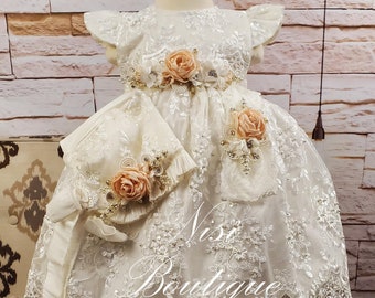 Livraison gratuite robe de baptême, robe de baptême, robe ivoire pour bébé fille, robe pour toute occasion spéciale, Hermoso Vestido ivoire Bautizo