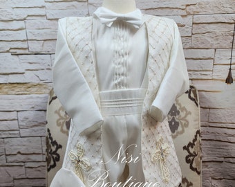 Baby Boy Christening Outfit, Ivory Blessing or Baptism Outfit, Boy Baptism Outfit, Four Pieces, Traje Modelo Español de 4 piezas Color Ivory