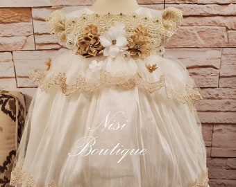 Free Shipping Baptism Dress, Christening Gown, Baby Girl Ivory Dress, Any Special Occasion Dress, Hermoso Vestido Ivory Bautizo