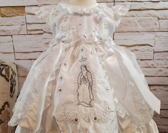 Free Shipping!!! Our Lady of Guadalupe Baptism Dress, Christening Gown, Baby Girl White Dress, Hermoso Vestido Blanco Virgen de Guadalupe