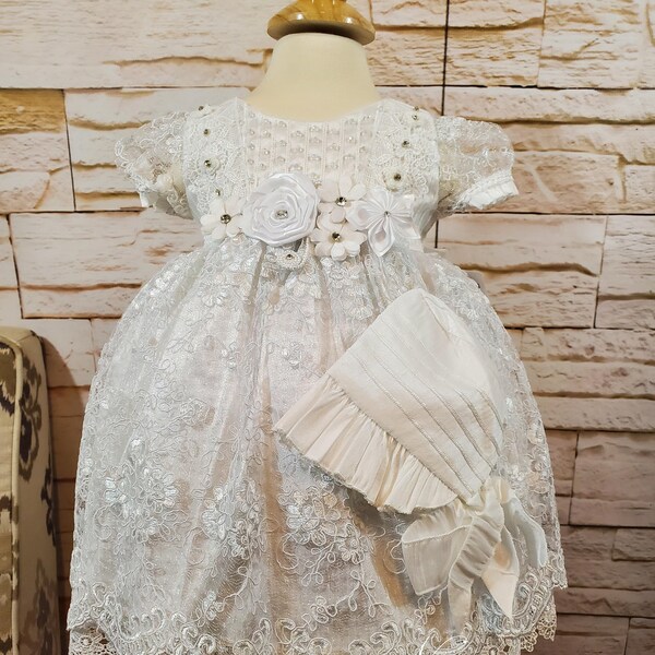 Free Shipping Baptism Dress, Christening Gown, Baby Girl White Dress, Any Special Occasion Dress, Hermoso vestido Blanco Bautizo