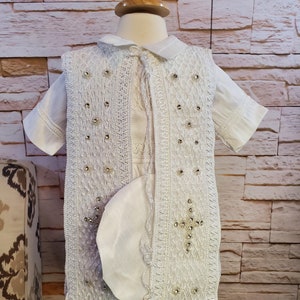 Traje de Bautizo Baby Boy, Traje Blanco De Bendición o Bautismo, Traje De Bautismo De Niño, Cuatro Piezas Traje Modelo Español de 4 piezas Color Blanco