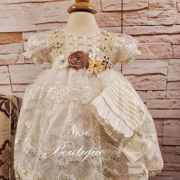 Free Shipping Baptism Dress, Christening Gown, Baby Girl Ivory Dress, Any Special Occasion Dress, Hermoso Vestido Ivory Bautizo