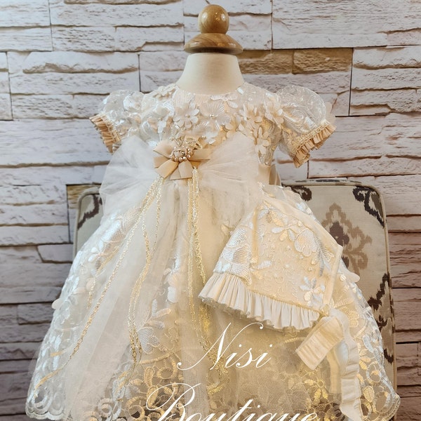 Free Shipping Beautiful Baptism Dress, Christening Gown, Baby Girl Ivory Dress, Any Special Occasion Dress, Hermoso Vestido Ivory Bautizo