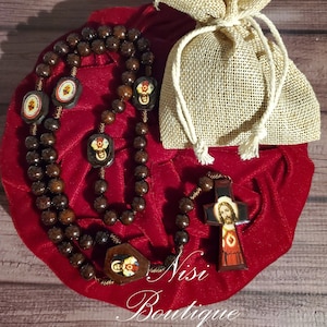Handcrafted Beautiful Sacred heart Wood Rosary W/ Bag, Wood Wedding Rosary, Communion Rosary, Christening Rosary, Confirmation Rosary