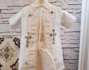 Traje de bautizo de niño, traje de bendición o bautismo blanco, traje de bautismo de niño, cuatro piezas Traje Modelo Español de 4 piezas Color Blanco