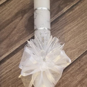 Ceremony Candle, White and Silver Candle, for any Occasion, Baptism, Confirmation, Communion, Christening  Candle