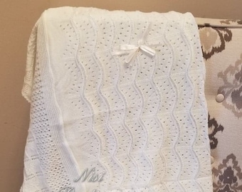 Personalised Gift Neutral Ivory Baby Shawl Blanket & Satin Booties Set