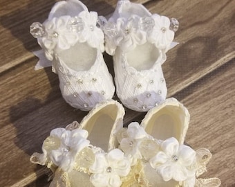 Schöne Taufe Baby Mädchen Schuhe, Elfenbein oder Weiß Taufschuhe Mädchen, Baby Mädchen Schuhe, Ivory Baby Mädchen Schuhe, Weiße Baby Schuhe