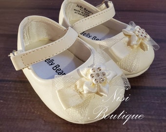Baby Girl Shoes Flower Decorations Ivory - España