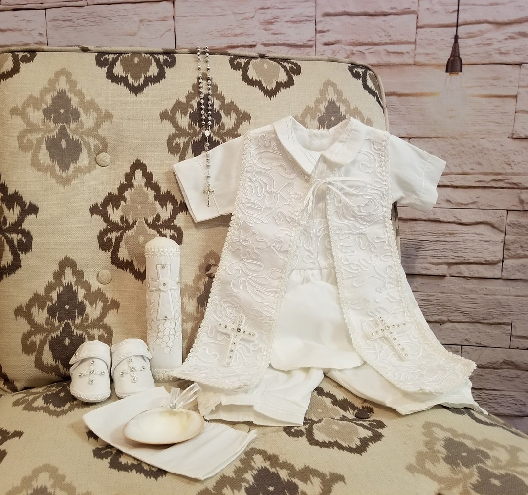 Baby Boy Christening Outfit 9 Pieces Set, White Blessing or Baptism ...