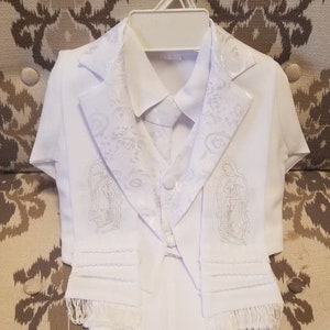 Baby Boy Christening Suit Outfit Our lady of guadalupe White Blessing or Baptism Outfit,Boy Baptism Outfit Traje Con Saco  De Estola Bordada