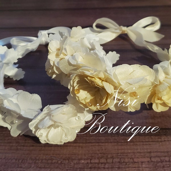 Girl Flower Crown, First Communion Girl Flower Crown, Ivory or White Christening Flower Crown, Can be used for flower girl in wedding's