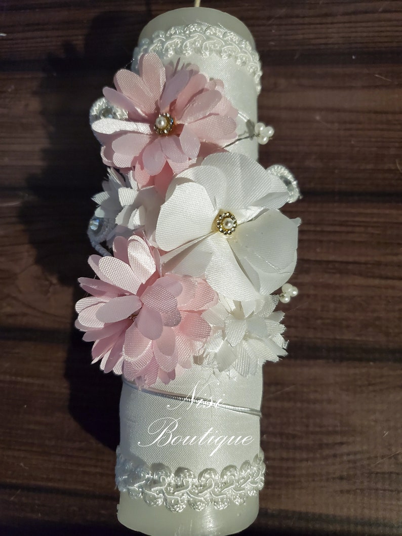 Beautiful Baptism Candle Set Christening 4 Pieces Set White Etsy