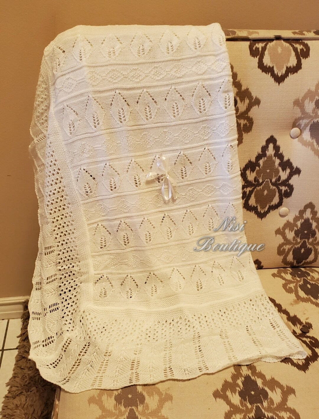 Beautiful Ivory Baby Blanket, Baby Crochet Blanket, Baptism Ivory