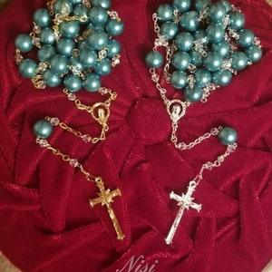 Handcrafted Beautiful Silver or Gold Teal Rosary, Wedding Rosary,Communion Rosary,Christening Rosary,Confirmation Rosary, Rosary Gift.
