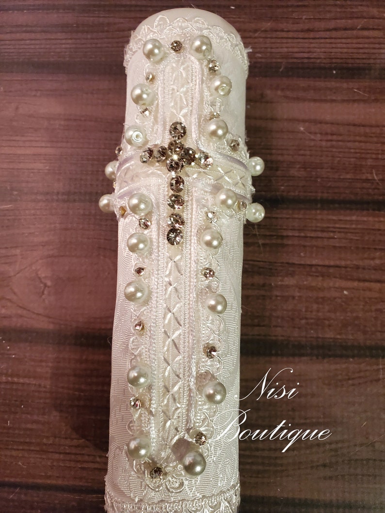 Beautiful Baptism Candle Set Christening 4 Pieces Set White Etsy