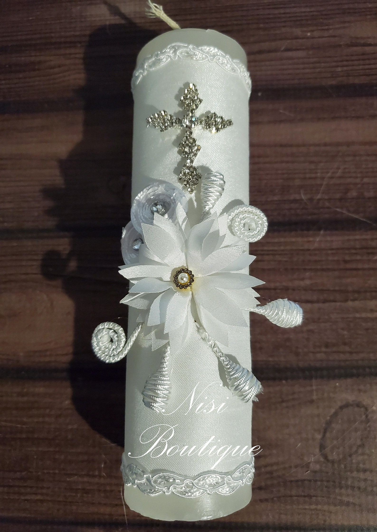 Beautiful Baptism Candle Set Christening 4 Pieces Set White Etsy