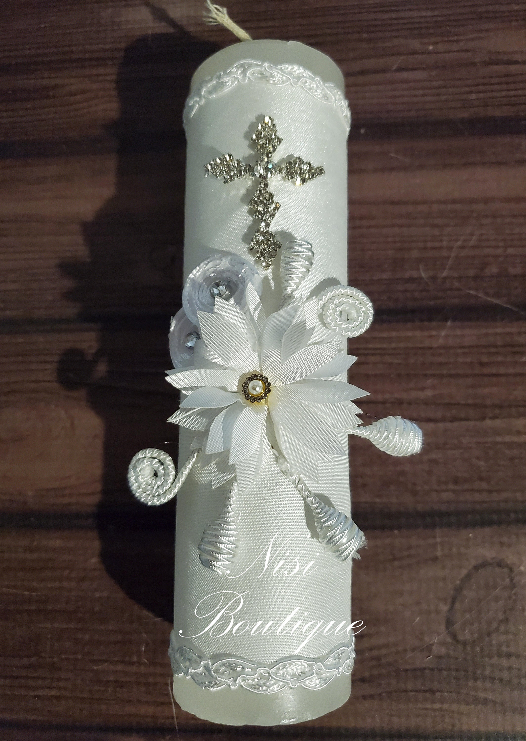 Beautiful Baptism Candle Set Christening 4 Pieces Set White Etsy UK