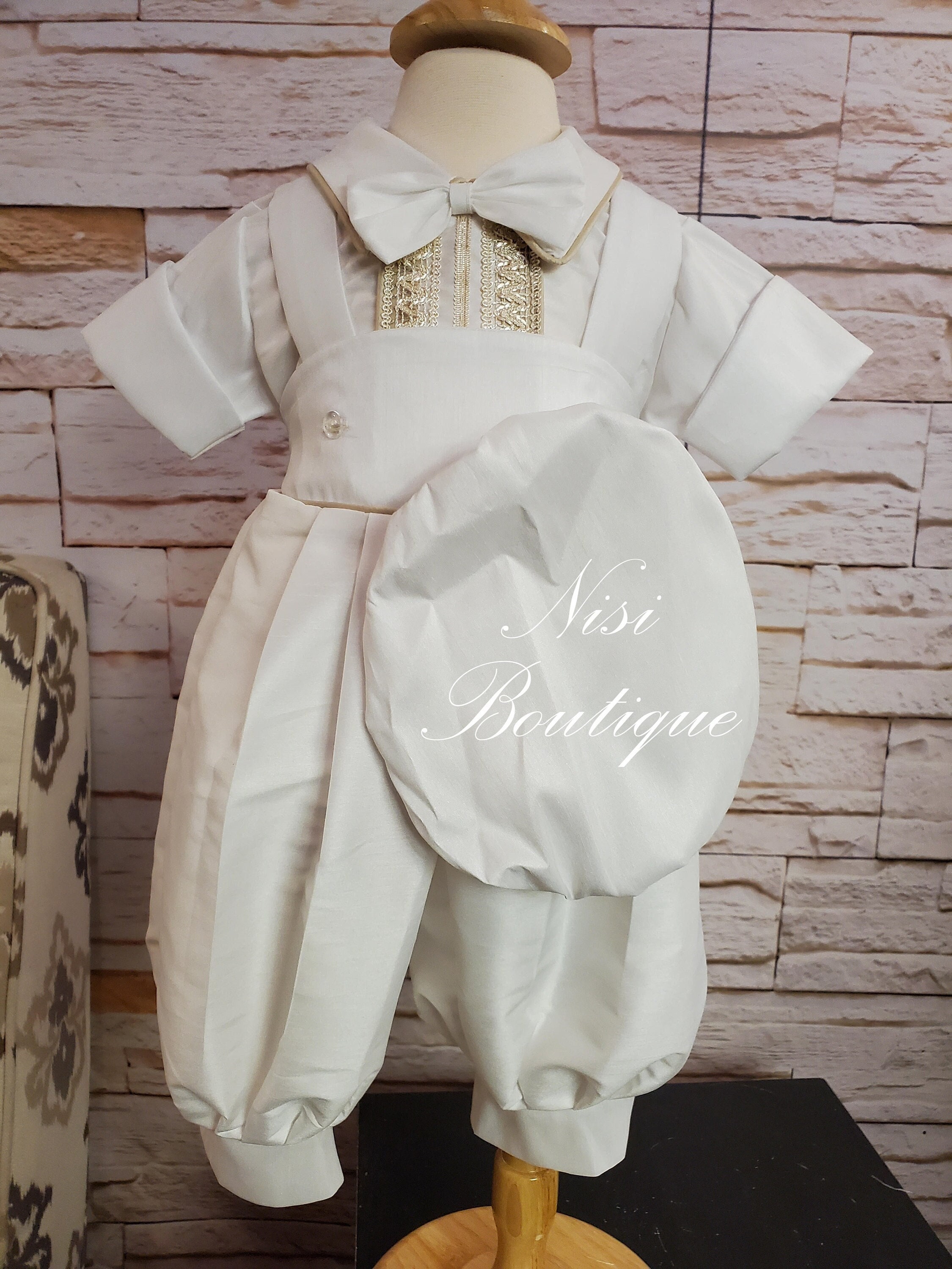 Baby Jungen Tauf Outfit, Segen oder Taufe Outfit, Jungen Taufe Outfit, Vier Stück Traje Modelo Español de 4 piezas Farbe Ivory