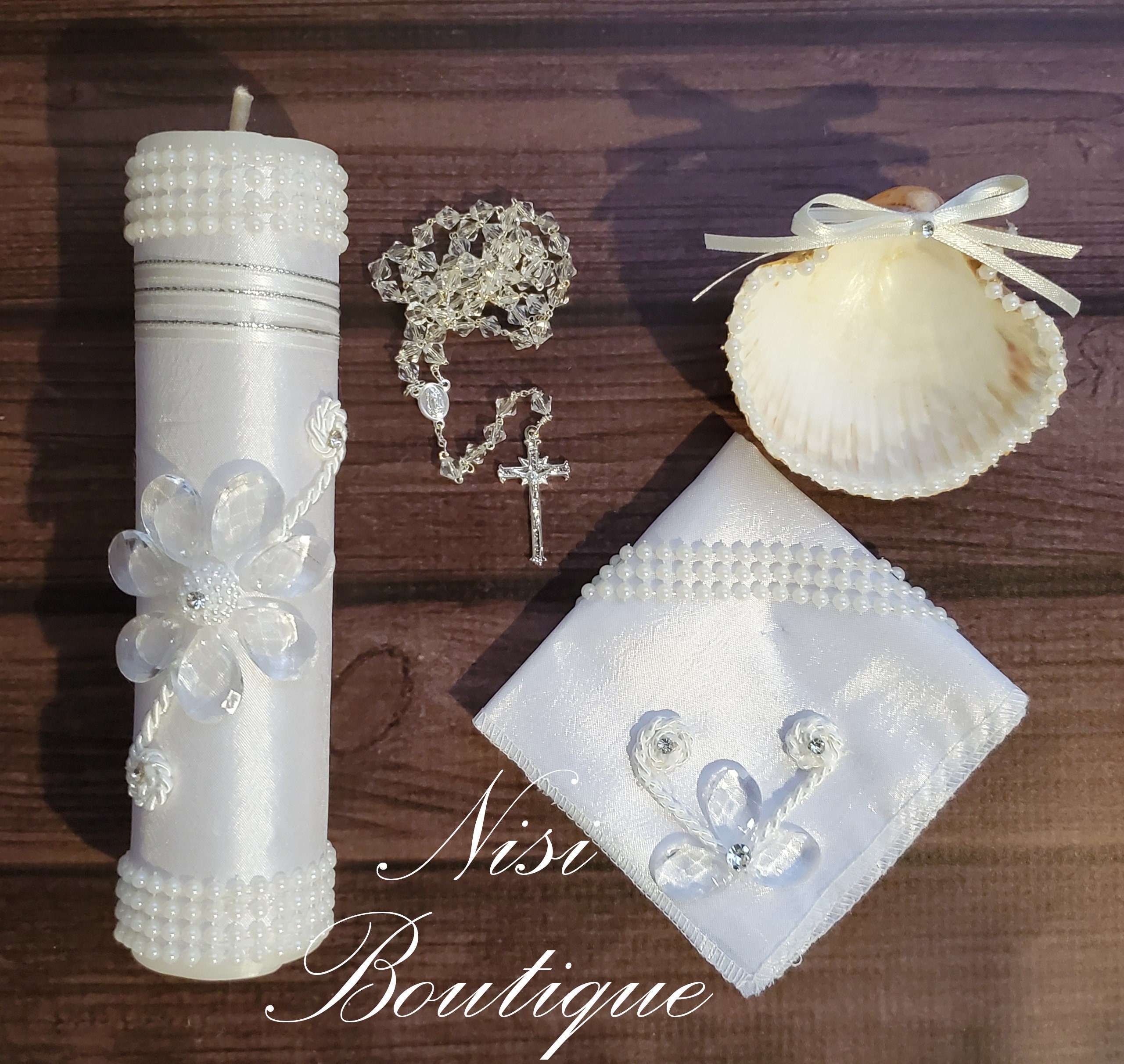 Beautiful 4 Pieces Baptism Candle Set White Baptism Set Etsy